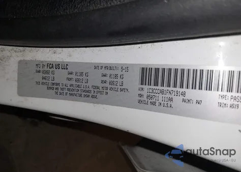 2015 Chrysler 200 Limited z USA, uszkodzony, nr VIN 1C3CCCAB1FN719148